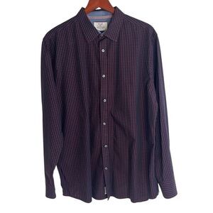 Flag & Anthem Mens Gingham Long Sleeve Button Up Shirt Dark Magenta Size XL
